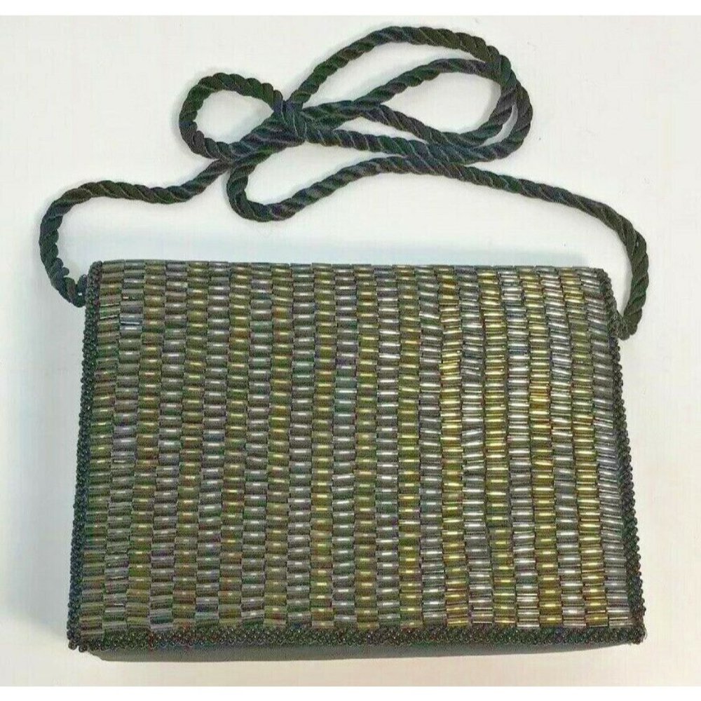 Vintage Jovan Musk Evening Edition Bag Beaded Purse Handbag Black Gold Lined